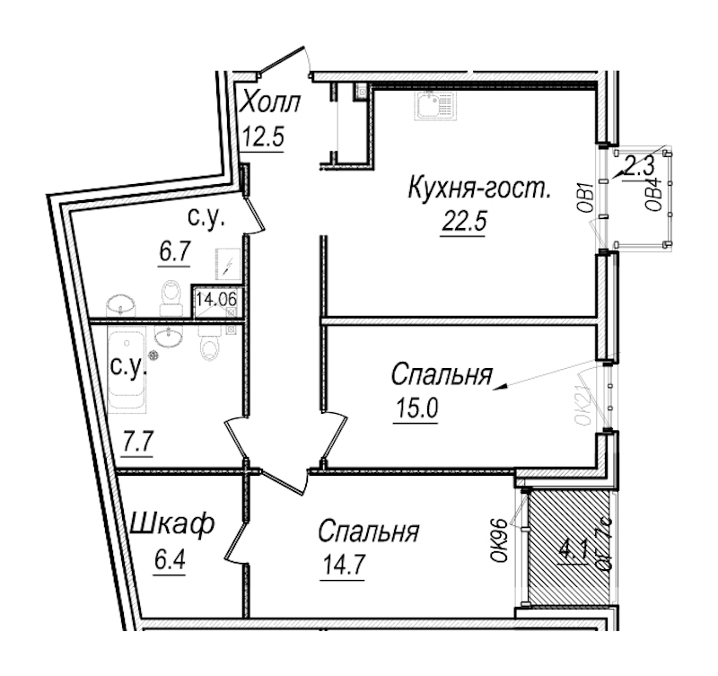 2-комнатная квартира 88.2 м², 6/7 эт., Комплекс апартаментов «Meltzer Hall»